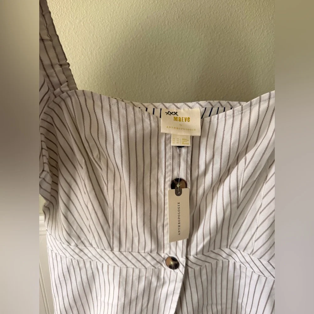 NWT Anthropologie White Striped Button-Up Corset Blouse